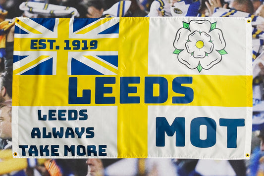 'LEEDS ALWAYS TAKE MORE' FLAG - WHITE/YELLOW